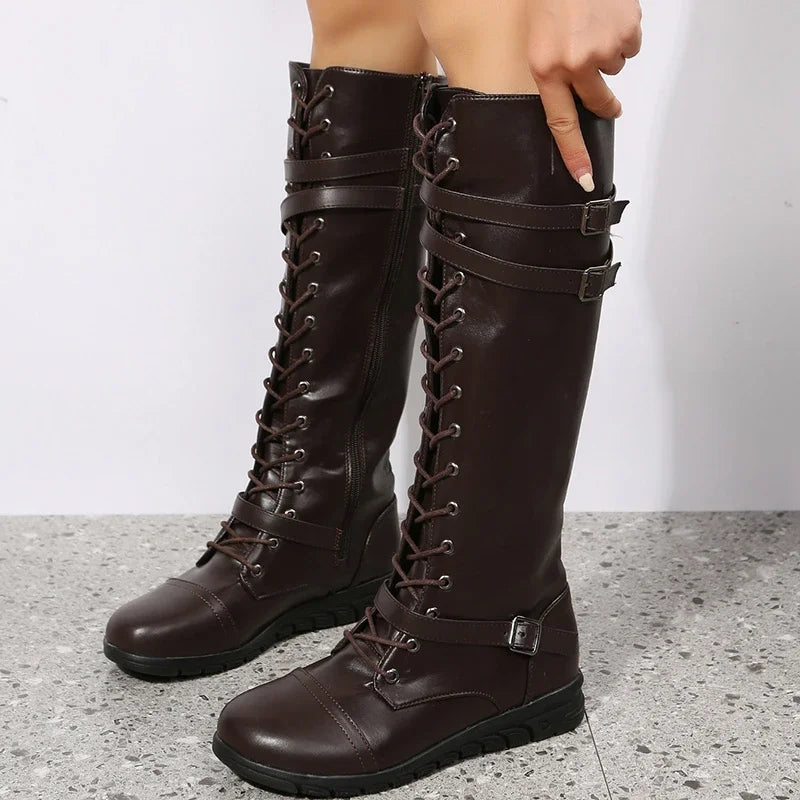 Kiana – Women's Front Lacing Buckle Knee-High Boots