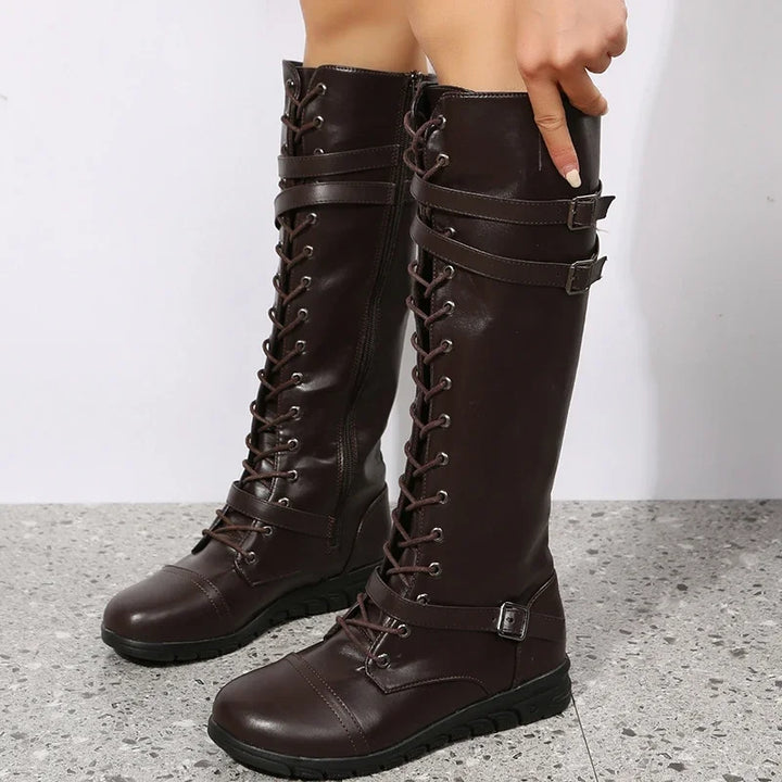 Kiana – Women's Front Lacing Buckle Knee-High Boots