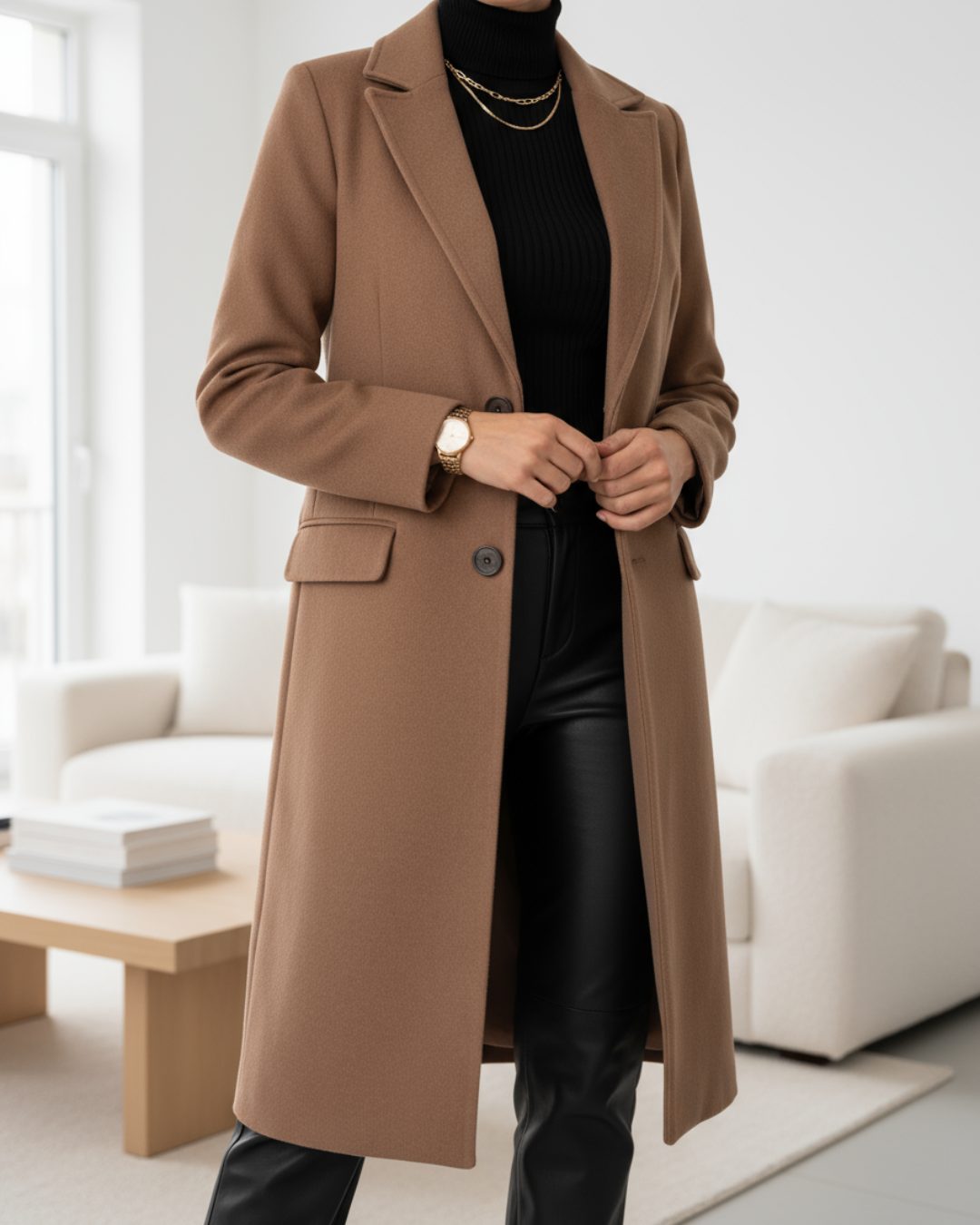 Kristin – Women's Wool-Look Single-Breasted Long Coat