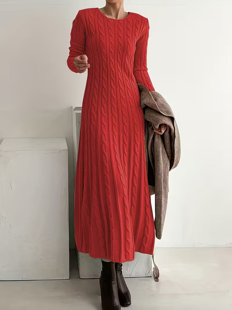 Laney – Women's Cable-Stitch Long Sleeve Maxi Sweater Dress