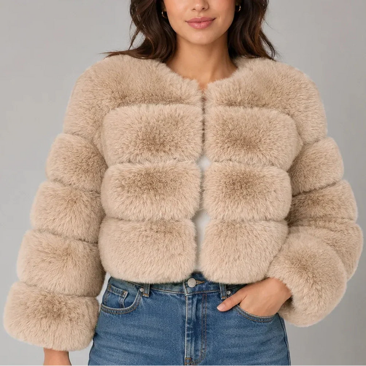 Lark – Women's Cropped Faux Fur-Look Jacket with Round Neck