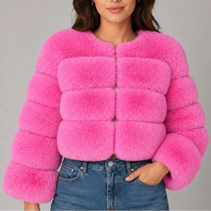 Lark – Women's Cropped Faux Fur-Look Jacket with Round Neck