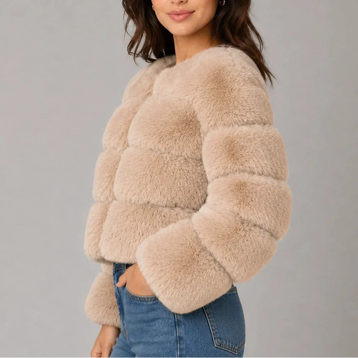 Lark – Women's Cropped Faux Fur-Look Jacket with Round Neck
