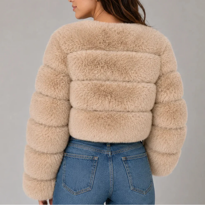Lark – Women's Cropped Faux Fur-Look Jacket with Round Neck