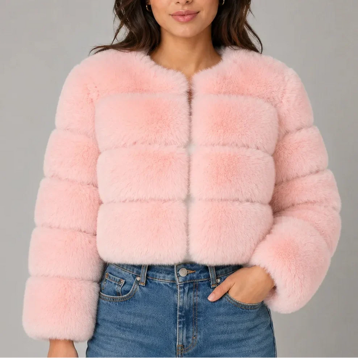 Lark – Women's Cropped Faux Fur-Look Jacket with Round Neck