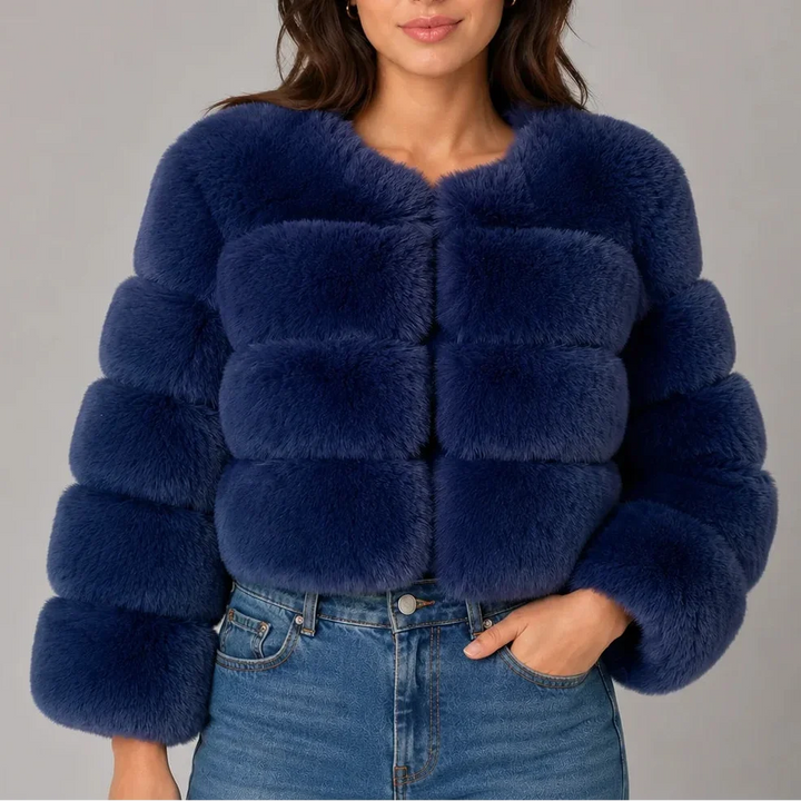Lark – Women's Cropped Faux Fur-Look Jacket with Round Neck