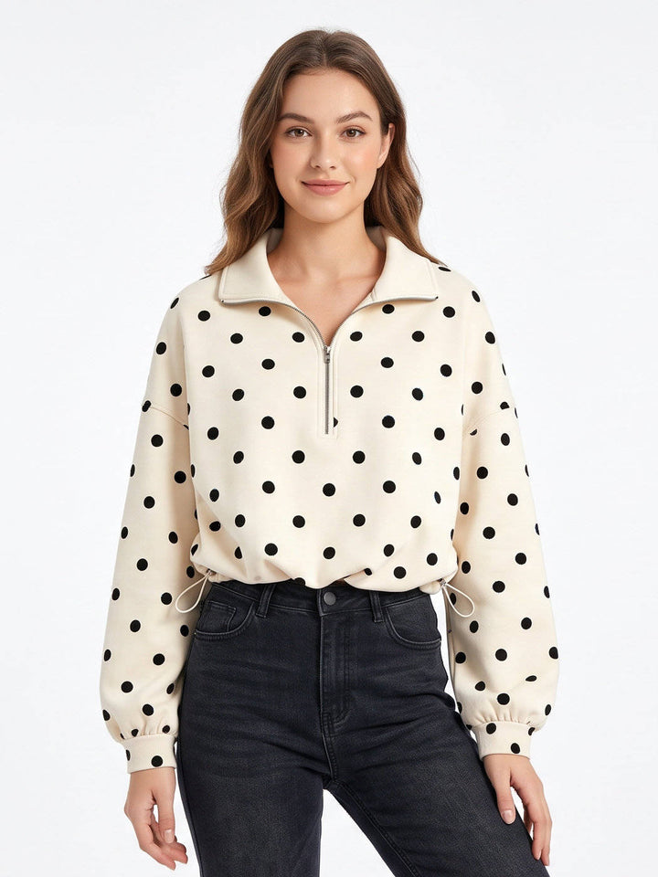 Laurie – Women's Polka Dot Cropped Half-Zip Sweatshirt