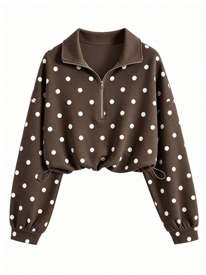 Laurie – Women's Polka Dot Cropped Half-Zip Sweatshirt