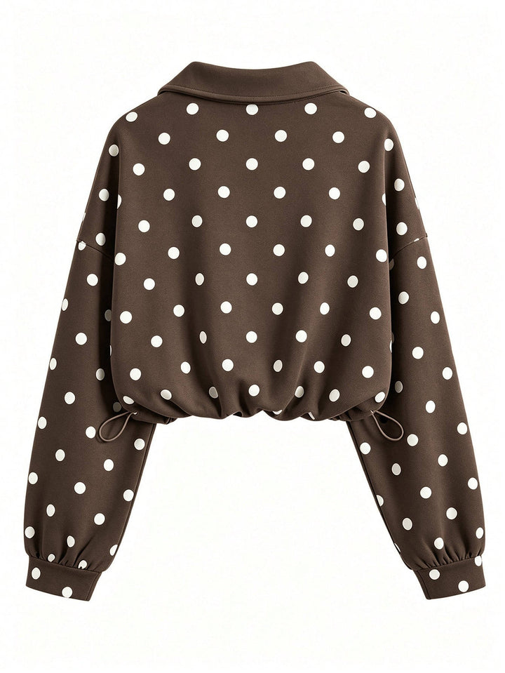 Laurie – Women's Polka Dot Cropped Half-Zip Sweatshirt