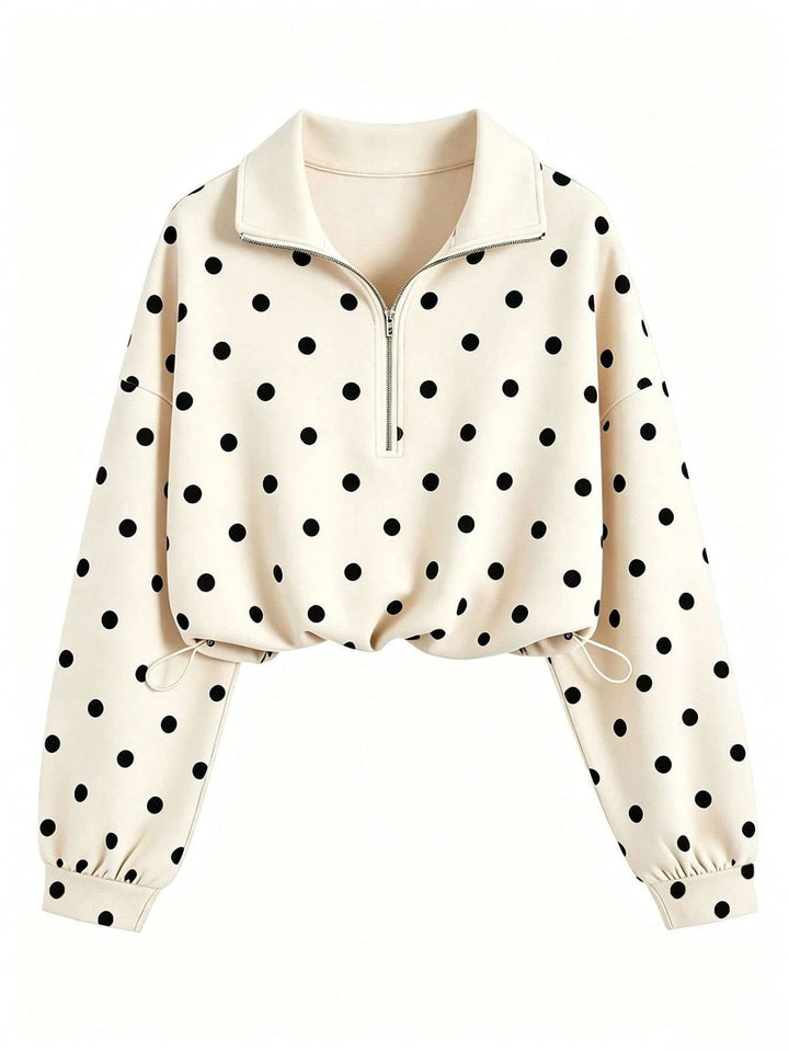 Laurie – Women's Polka Dot Cropped Half-Zip Sweatshirt