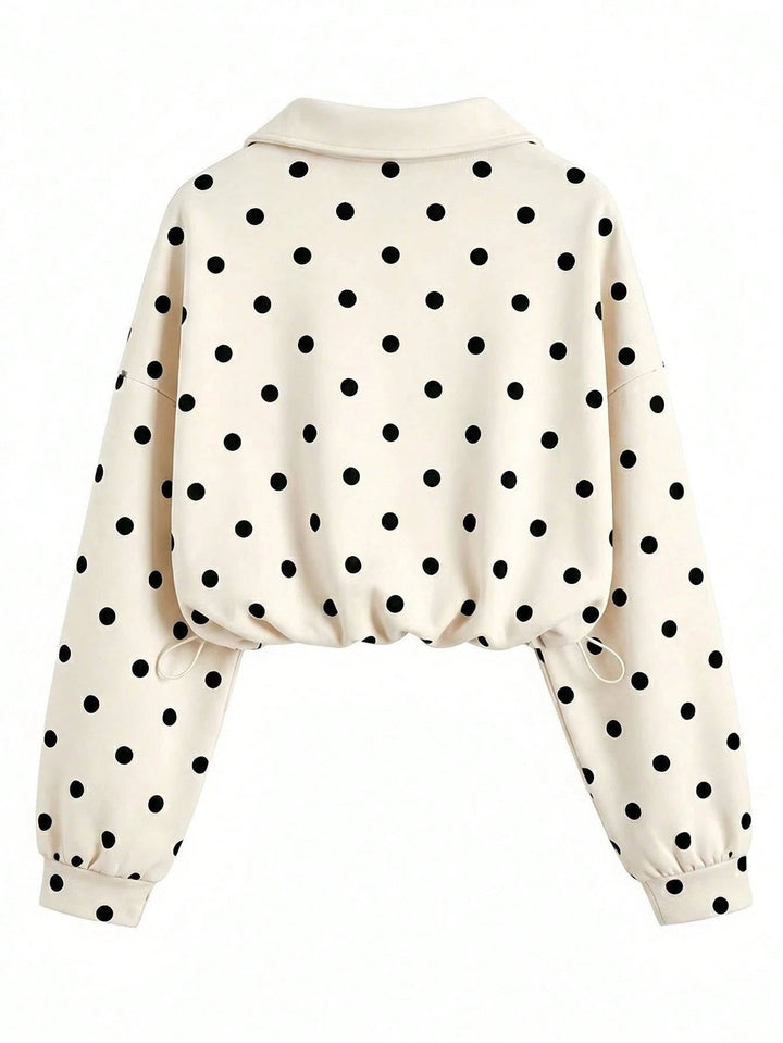 Laurie – Women's Polka Dot Cropped Half-Zip Sweatshirt