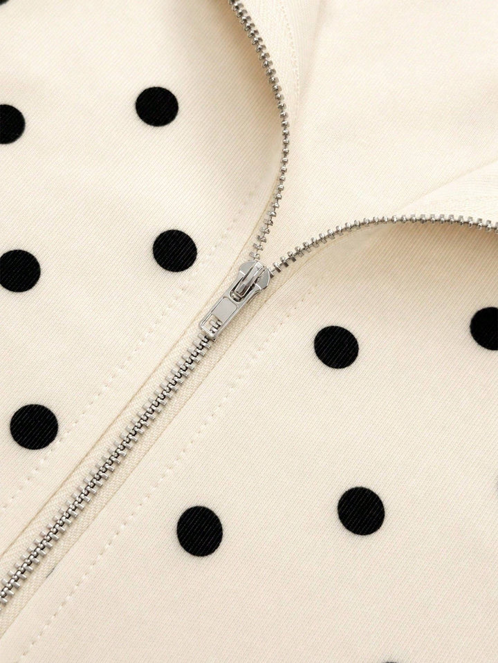 Laurie – Women's Polka Dot Cropped Half-Zip Sweatshirt