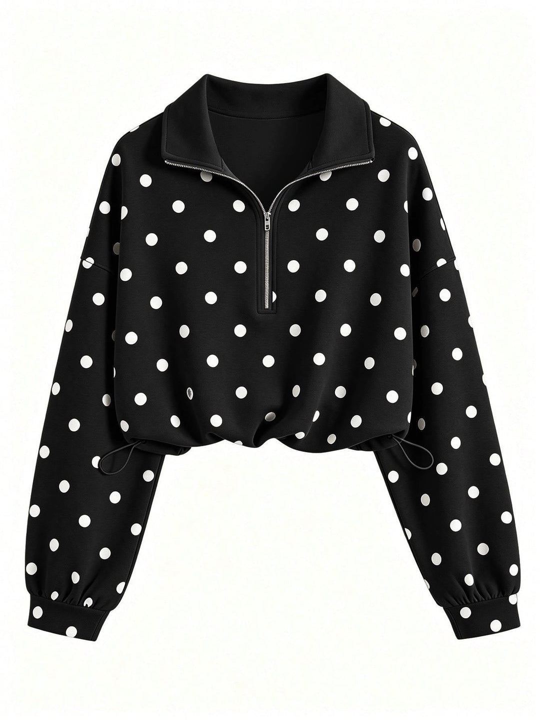 Laurie – Women's Polka Dot Cropped Half-Zip Sweatshirt
