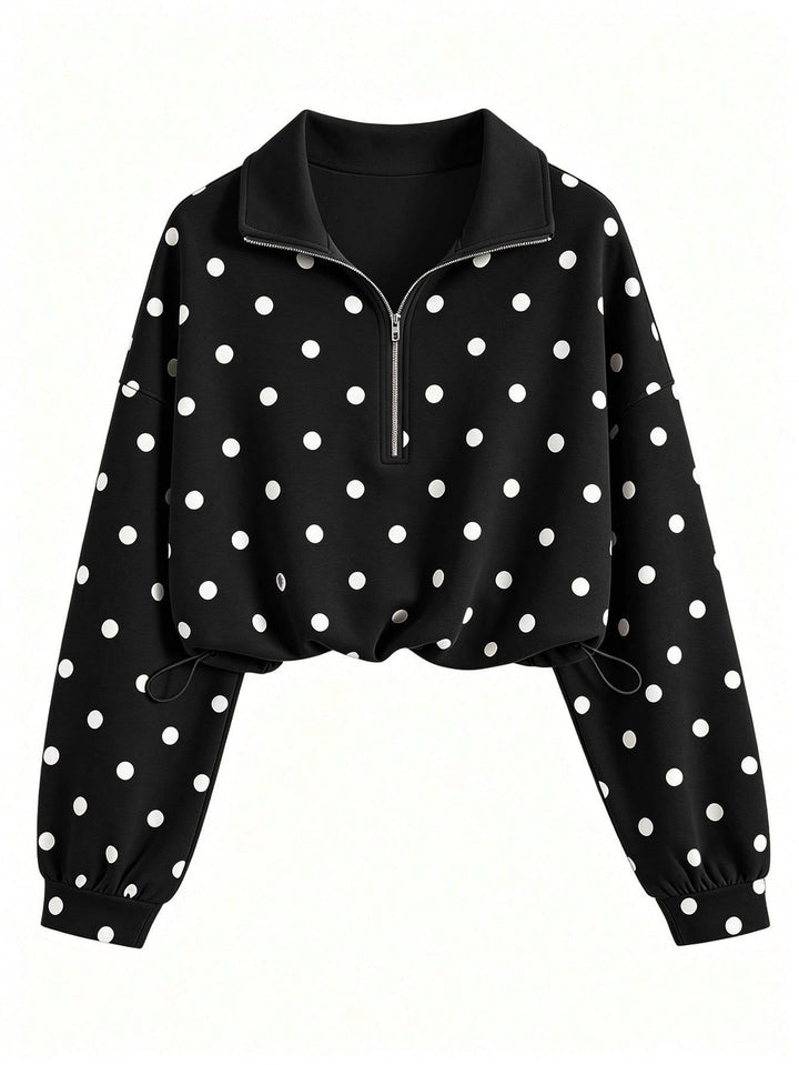Laurie – Women's Polka Dot Cropped Half-Zip Sweatshirt