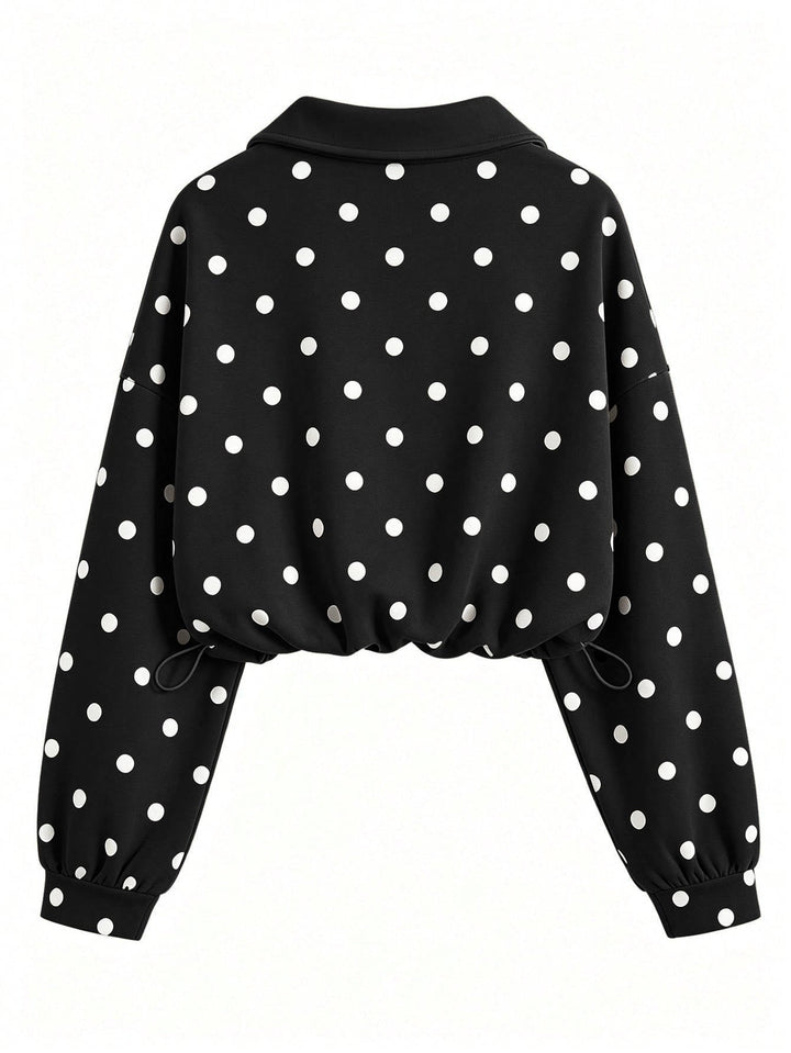 Laurie – Women's Polka Dot Cropped Half-Zip Sweatshirt