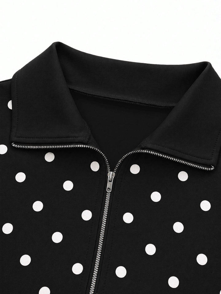 Laurie – Women's Polka Dot Cropped Half-Zip Sweatshirt