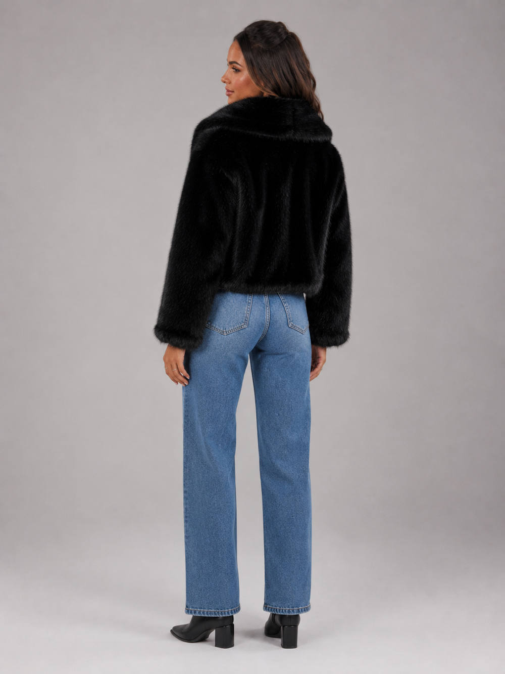 Linnea – Women's Shawl Collar Cropped Faux Fur-Look Jacket