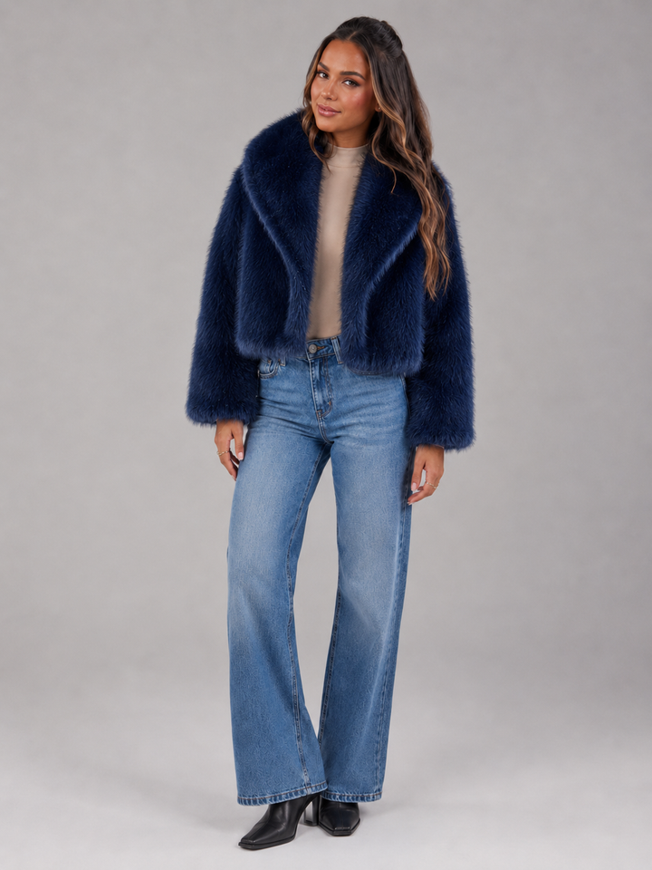 Linnea – Women's Shawl Collar Cropped Faux Fur-Look Jacket