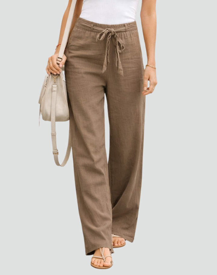 Thea – Linen-Look Wide-Leg Pants with Tie Waist