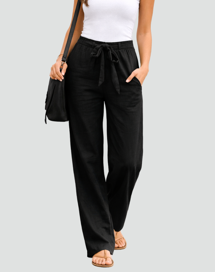 Thea – Linen-Look Wide-Leg Pants with Tie Waist