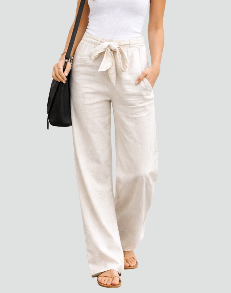 Thea – Linen-Look Wide-Leg Pants with Tie Waist
