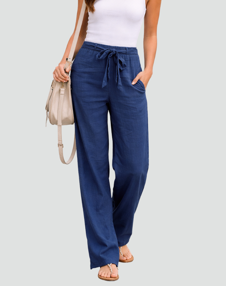 Thea – Linen-Look Wide-Leg Pants with Tie Waist