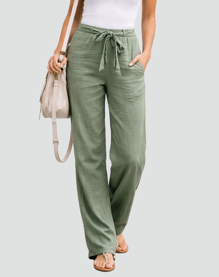Thea – Linen-Look Wide-Leg Pants with Tie Waist