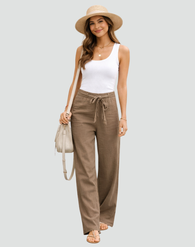 Thea – Linen-Look Wide-Leg Pants with Tie Waist