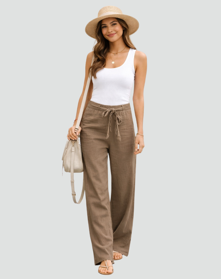 Thea – Linen-Look Wide-Leg Pants with Tie Waist