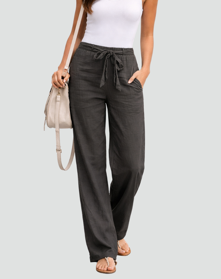 Thea – Linen-Look Wide-Leg Pants with Tie Waist