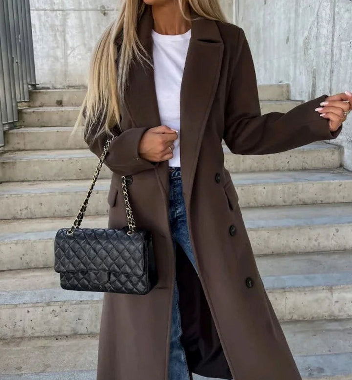 Lisa | Women's Long Lapel Button Front Coat Double-Breasted Overcoat
