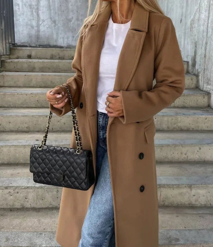 Lisa | Women's Long Lapel Button Front Coat Double-Breasted Overcoat