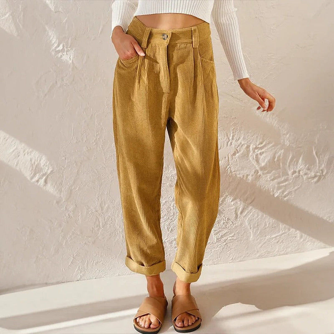 Jacinta – High-Waisted Relaxed-Fit Corduroy-Look Pants for Women