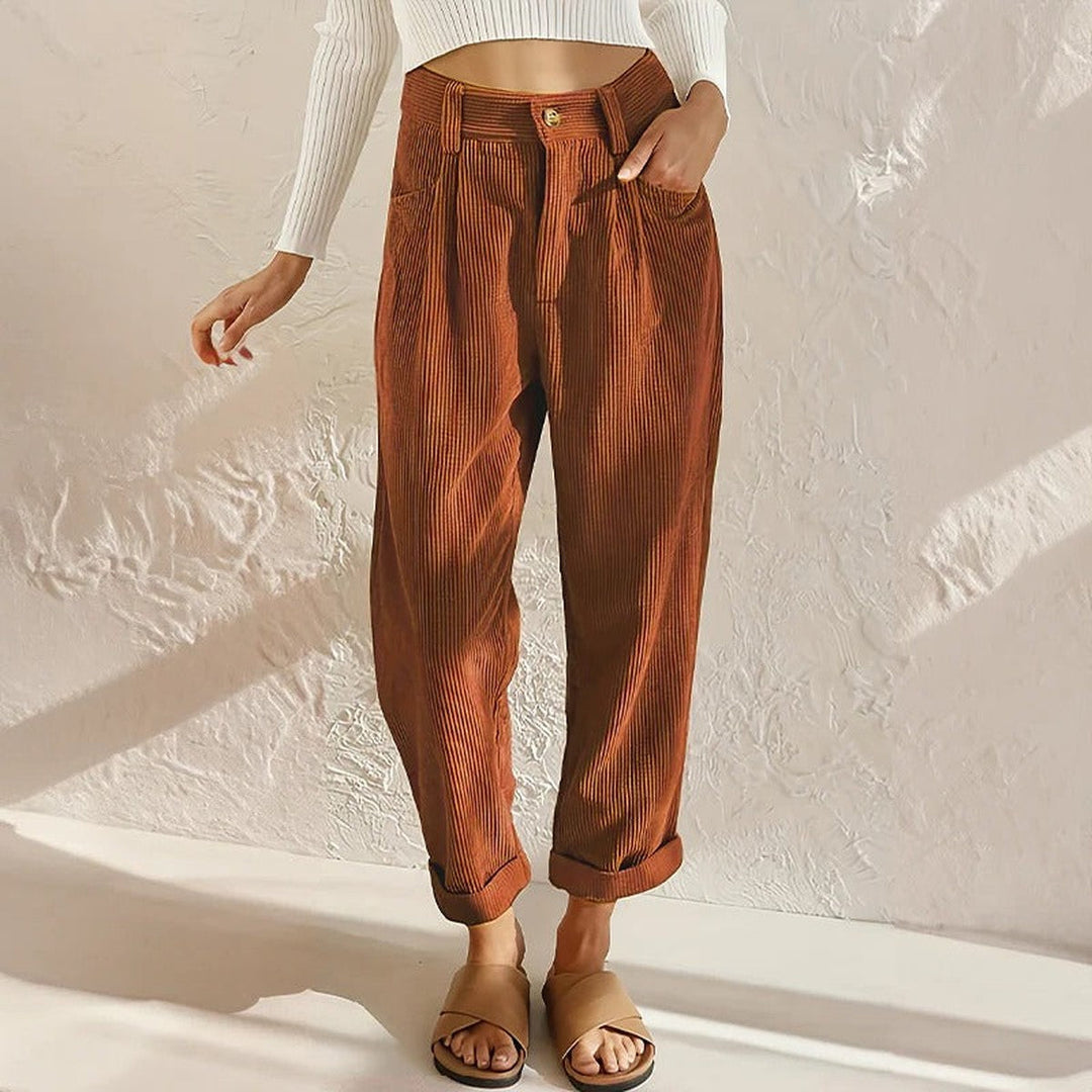 Jacinta – High-Waisted Relaxed-Fit Corduroy-Look Pants for Women