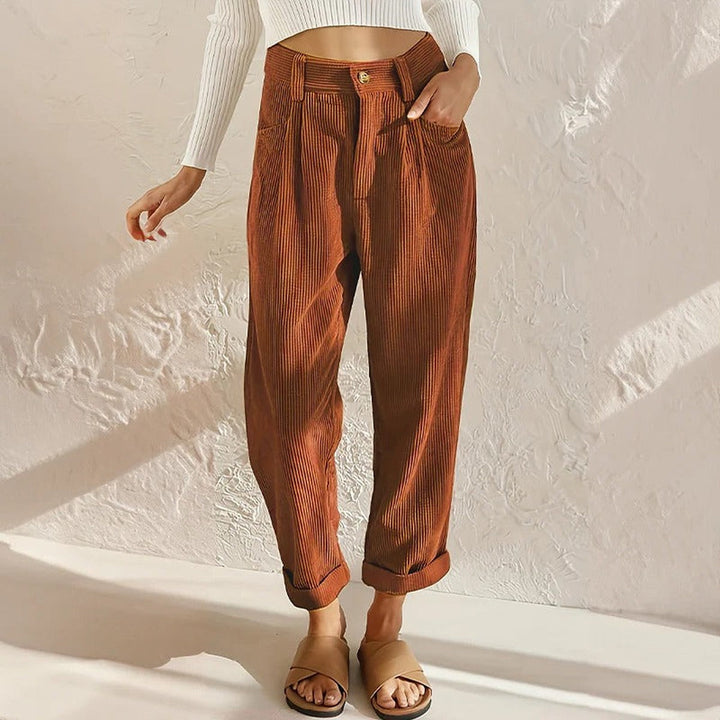 Jacinta – High-Waisted Relaxed-Fit Corduroy-Look Pants for Women
