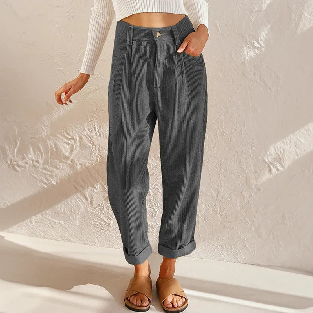 Jacinta – High-Waisted Relaxed-Fit Corduroy-Look Pants for Women