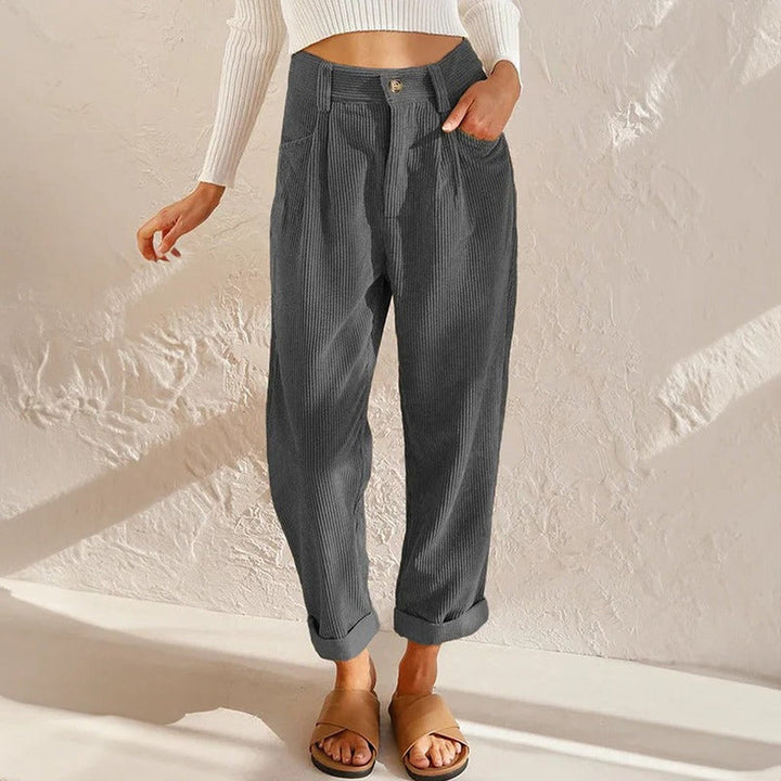 Jacinta – High-Waisted Relaxed-Fit Corduroy-Look Pants for Women