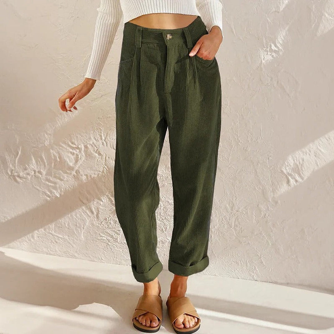 Jacinta – High-Waisted Relaxed-Fit Corduroy-Look Pants for Women
