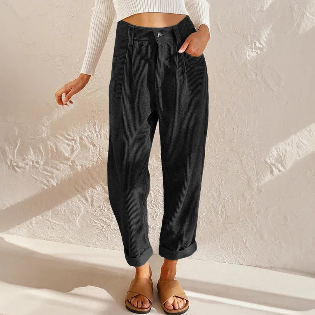Jacinta – High-Waisted Relaxed-Fit Corduroy-Look Pants for Women
