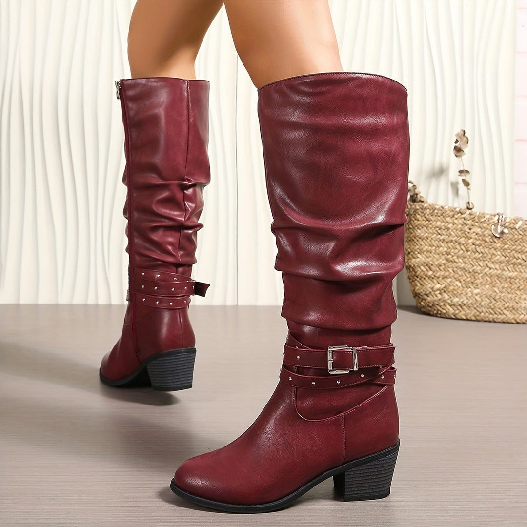Slouchy Knee High Boots with Buckle Strap for Women - View 10