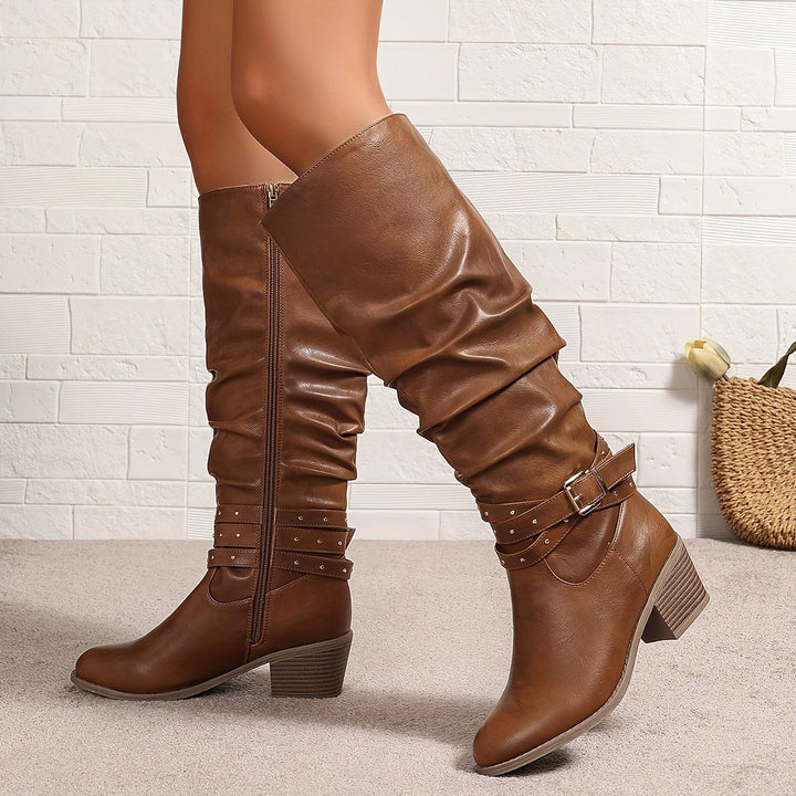 Slouchy Knee High Boots with Buckle Strap for Women - View 6