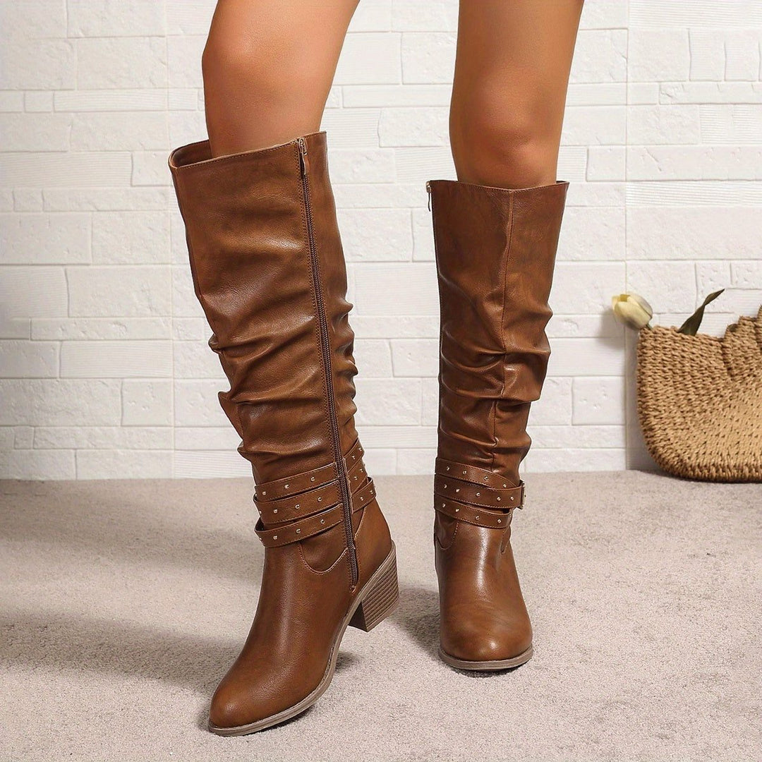 Slouchy Knee High Boots with Buckle Strap for Women - View 7