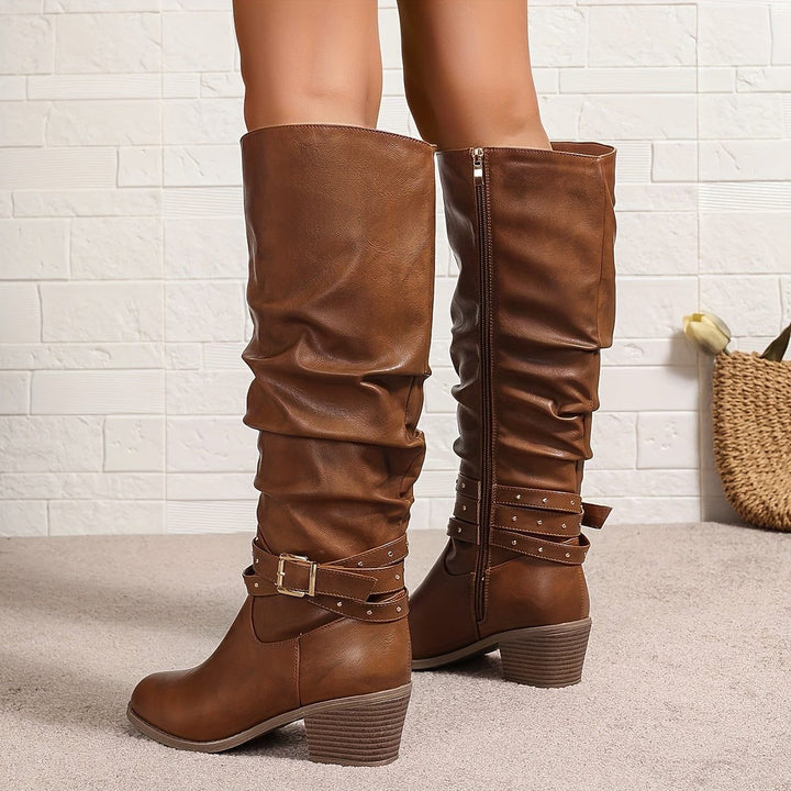 Slouchy Knee High Boots with Buckle Strap for Women - View 8