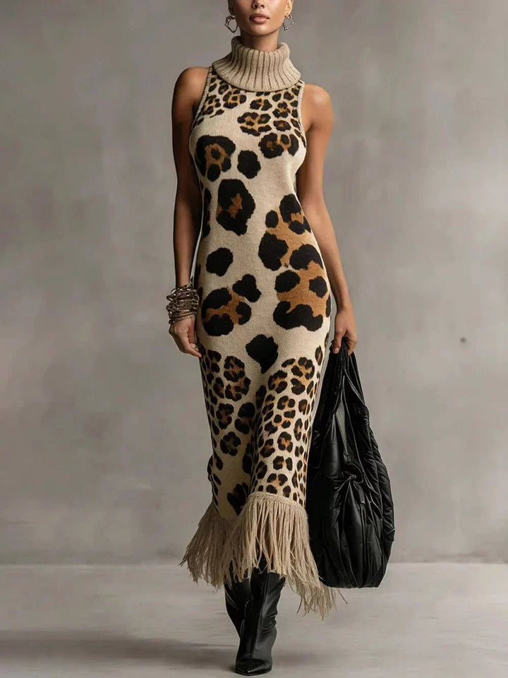London – Women's Leopard Print Sleeveless Midi Sweater Dress