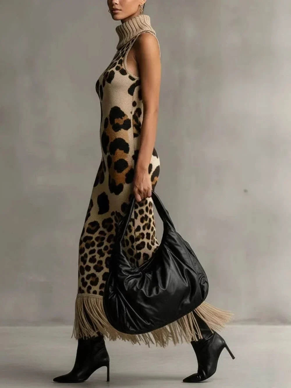London – Women's Leopard Print Sleeveless Midi Sweater Dress