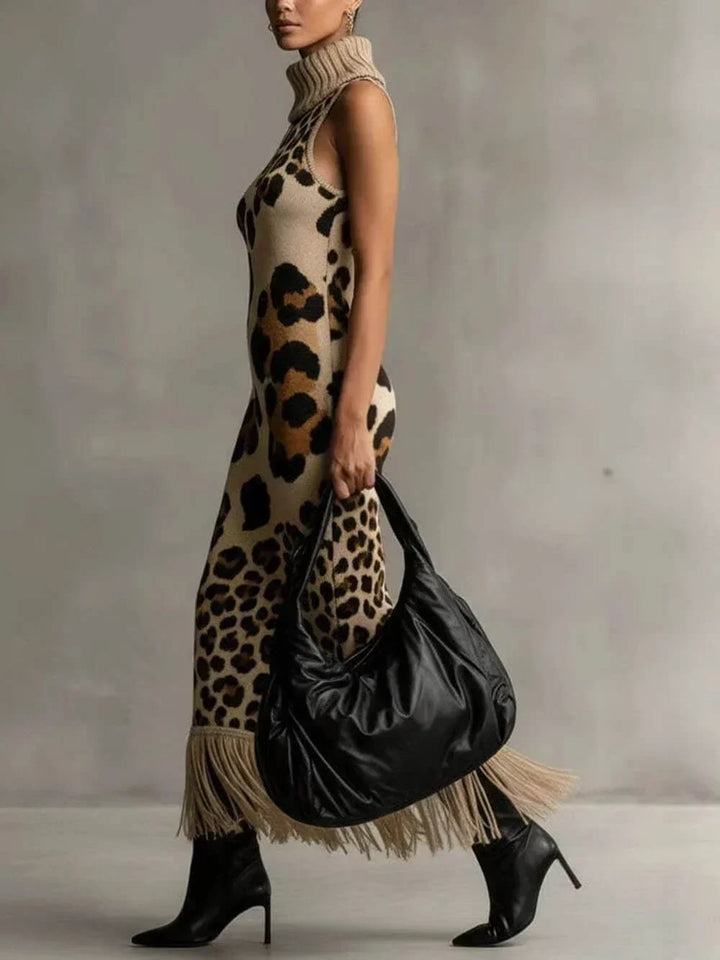 London – Women's Leopard Print Sleeveless Midi Sweater Dress