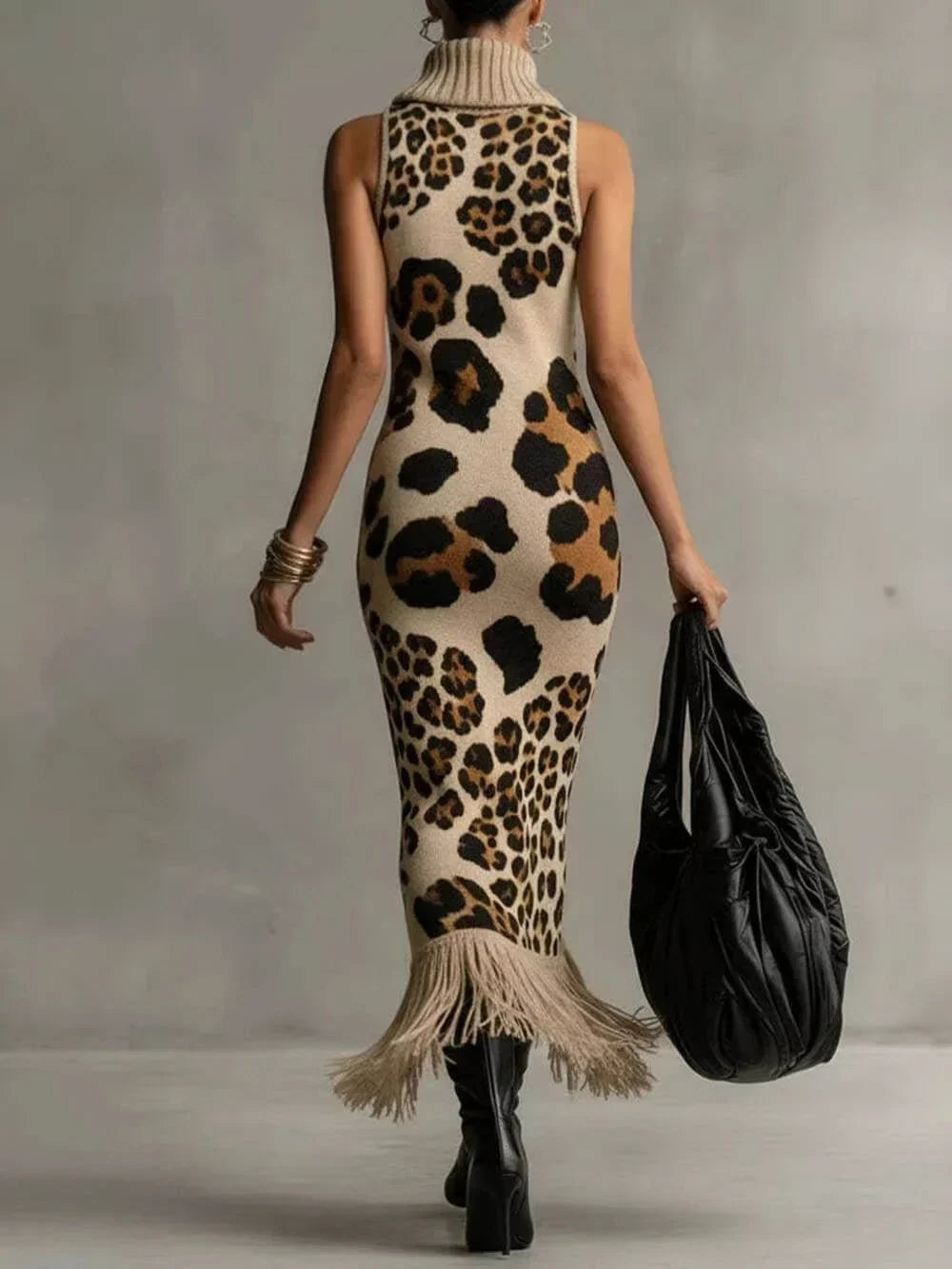London – Women's Leopard Print Sleeveless Midi Sweater Dress