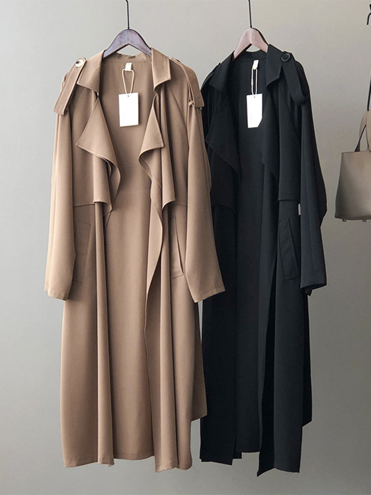Maisie – Waterfall-Lapel Trench Coat with Tie Belt