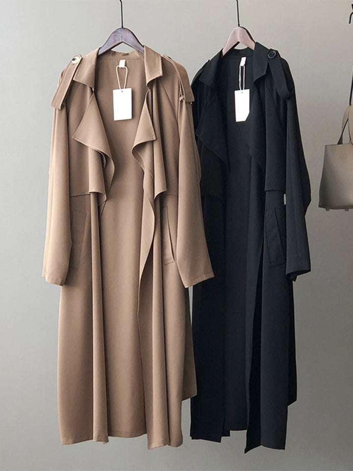 Maisie – Waterfall-Lapel Trench Coat with Tie Belt