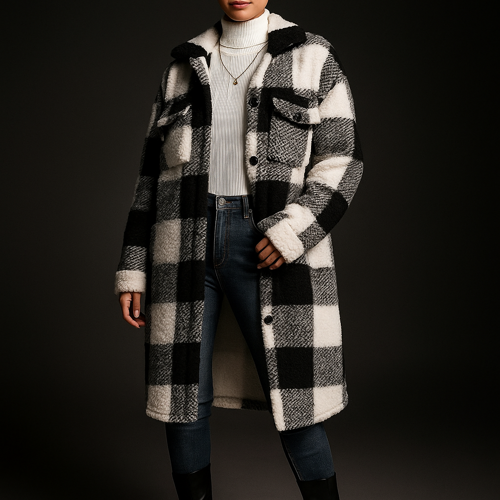 Lorena – Women's Buffalo Check Teddy Long Coat